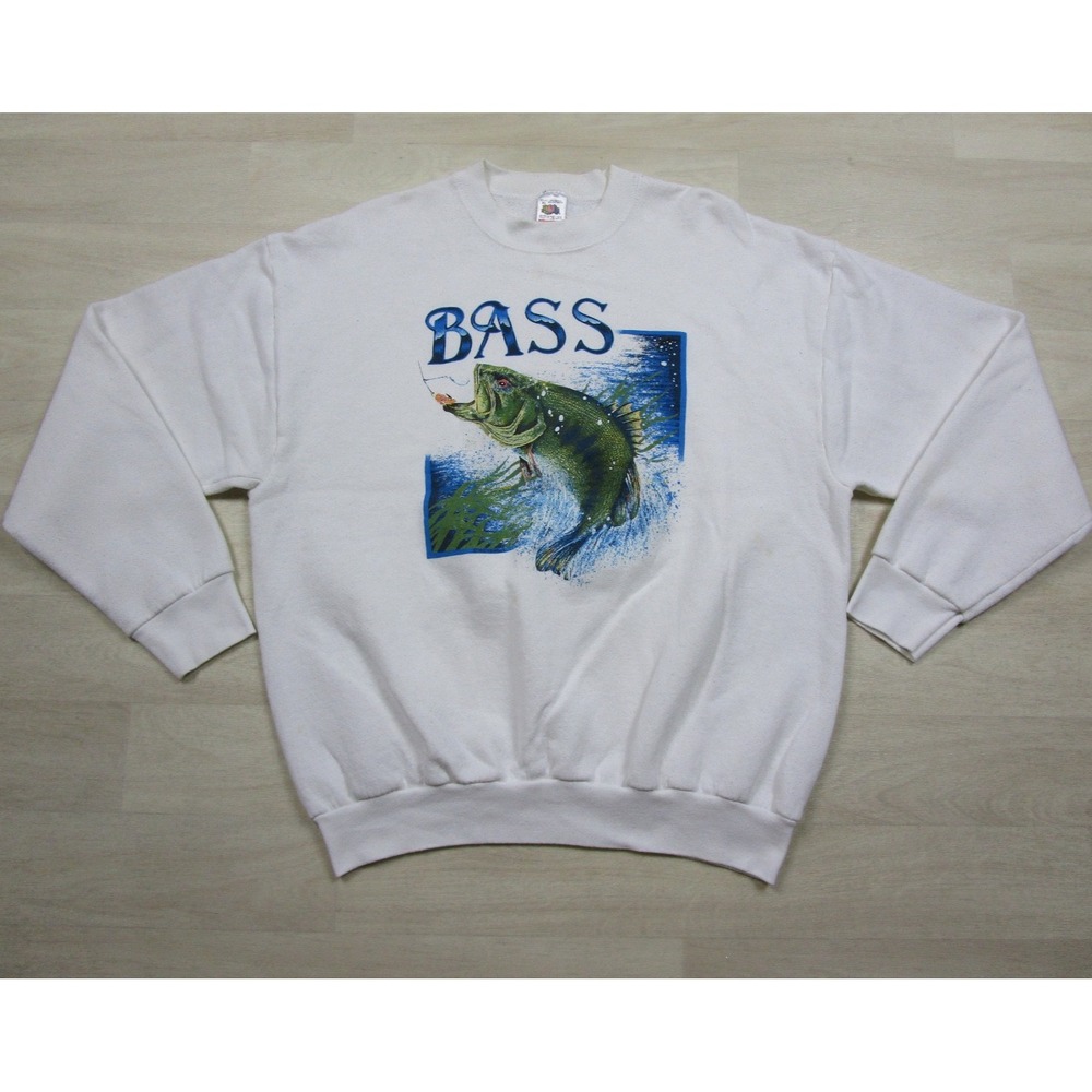 Vintage 90s Bass Fishing Crewneck Sweatshirt Men's (XL) Nature Outdoor FOTL USA